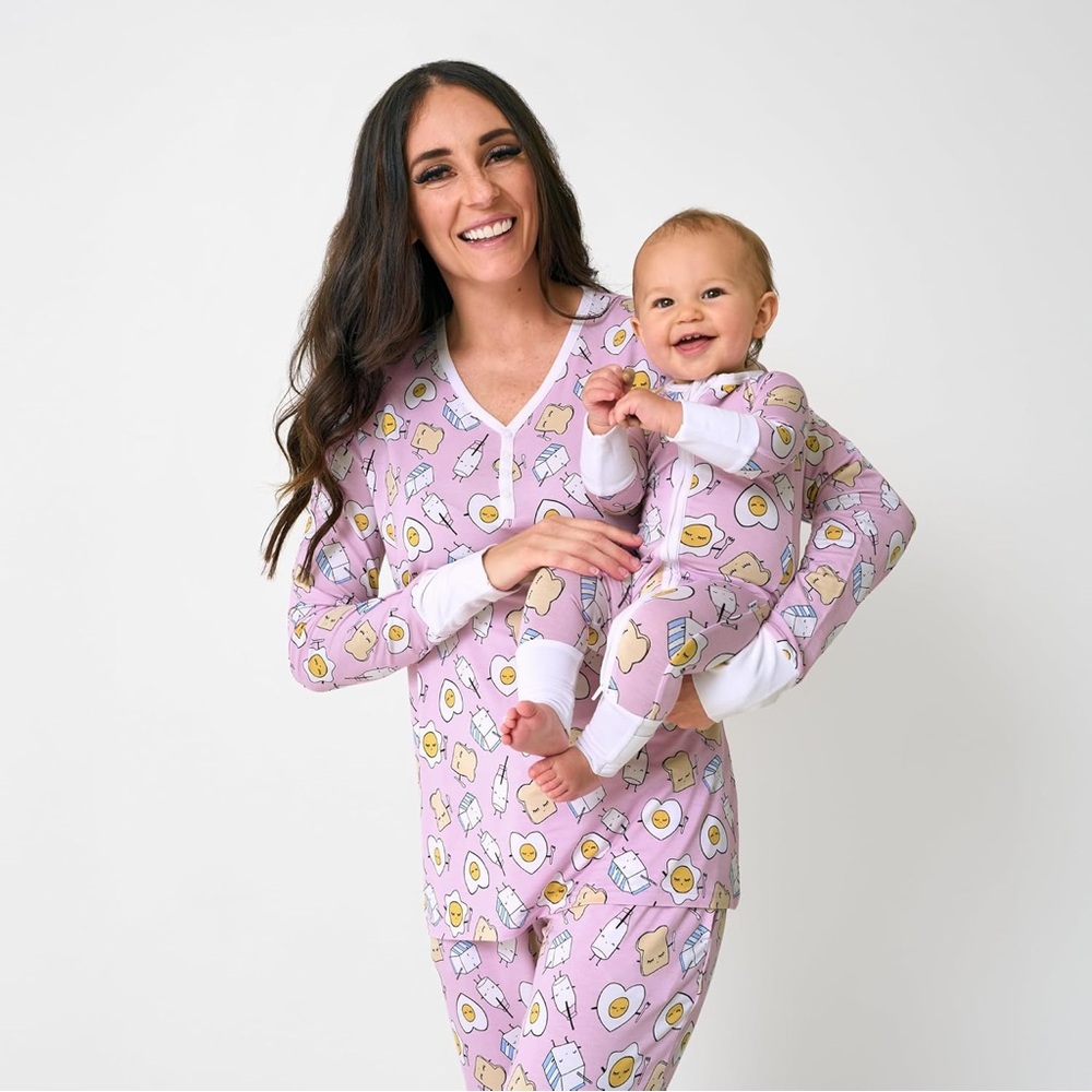 Little Sleepies Womens Pajama Set Pink Breakfast Buddies Large Bamboo - Picture 5 of 16
